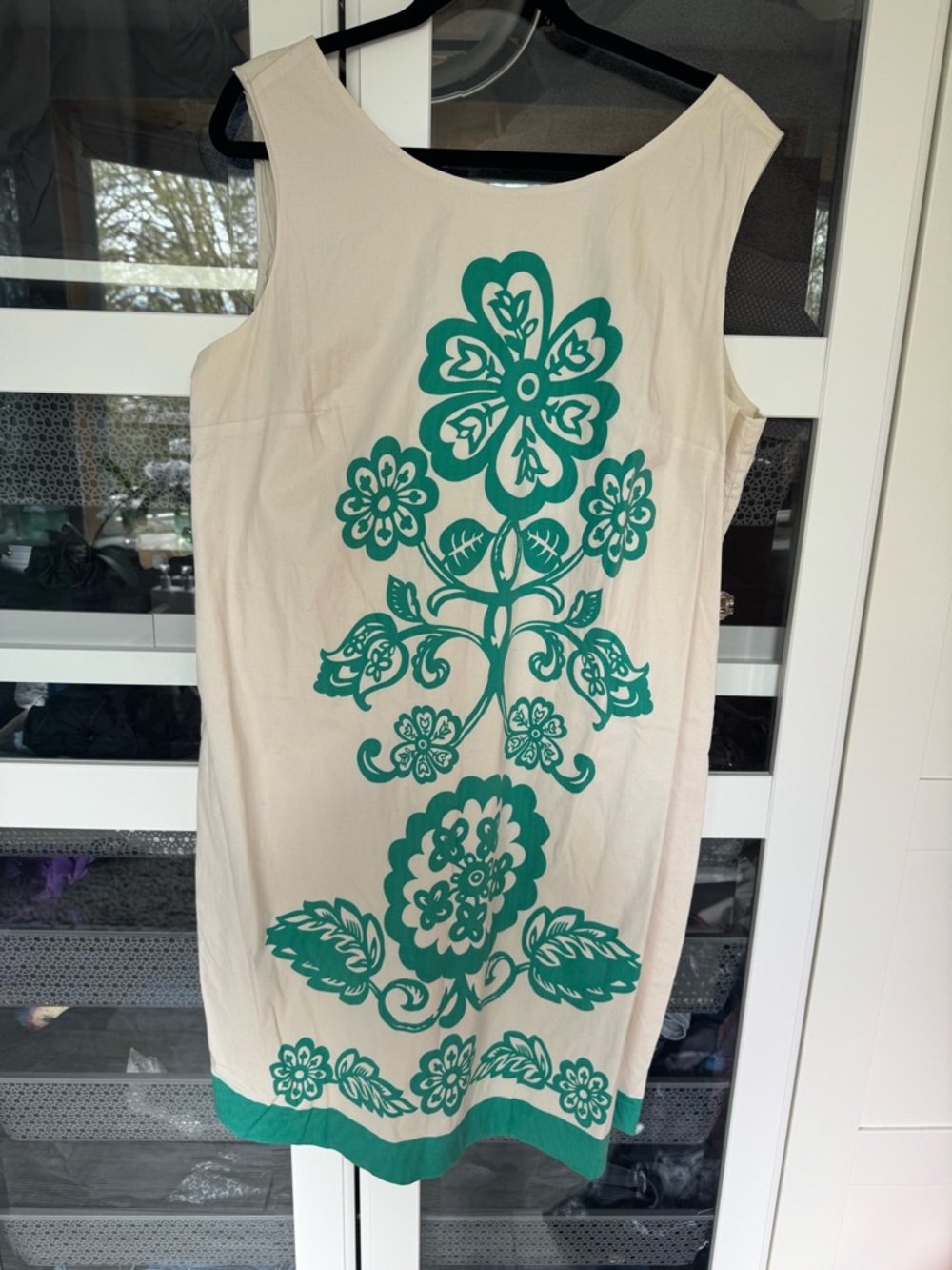 Boden Cream Dress with Green Floral Print